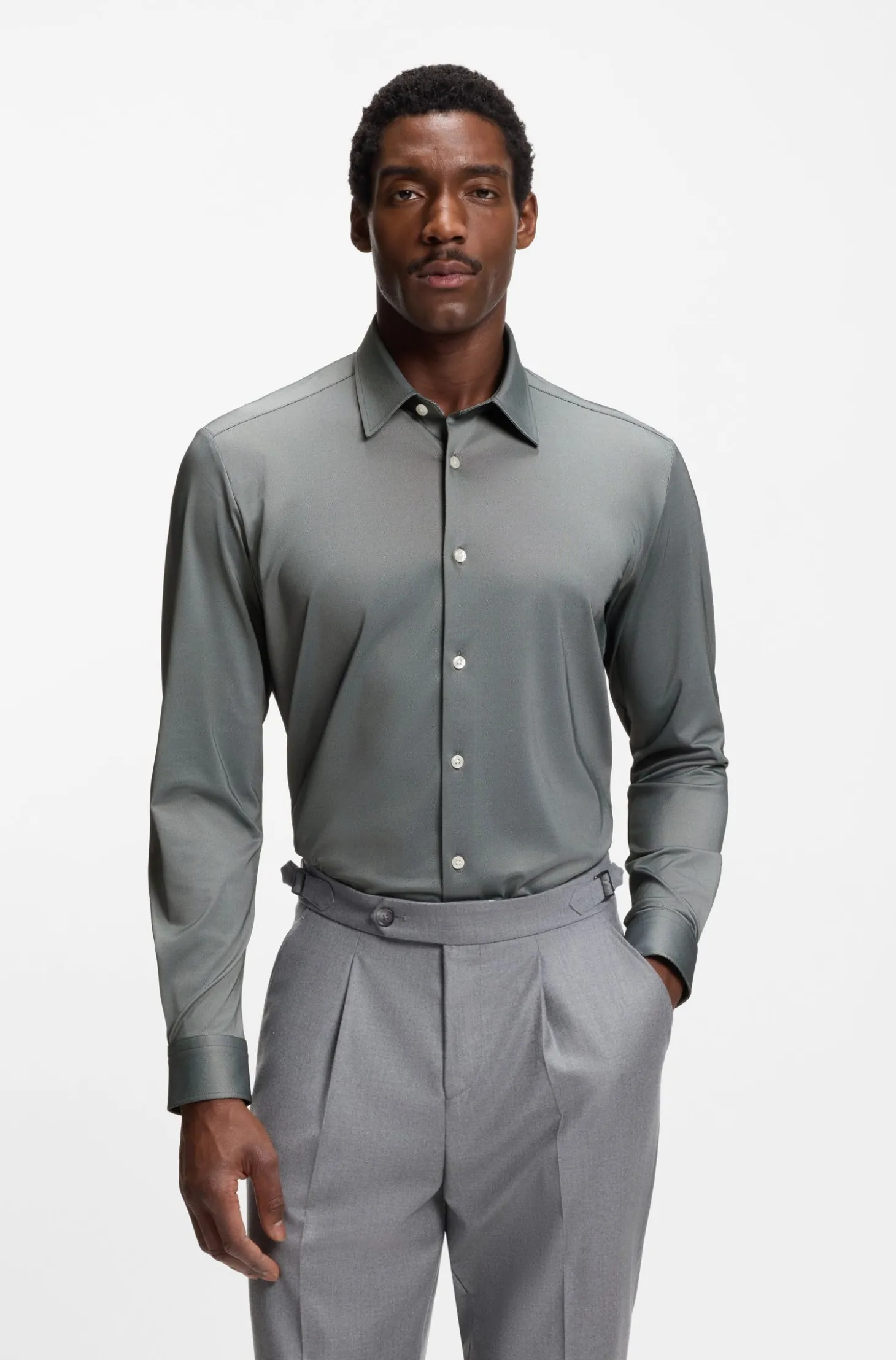 Regular-Fit Hemd aus Performance-Stretch-Jersey mit Oxford-Struktur