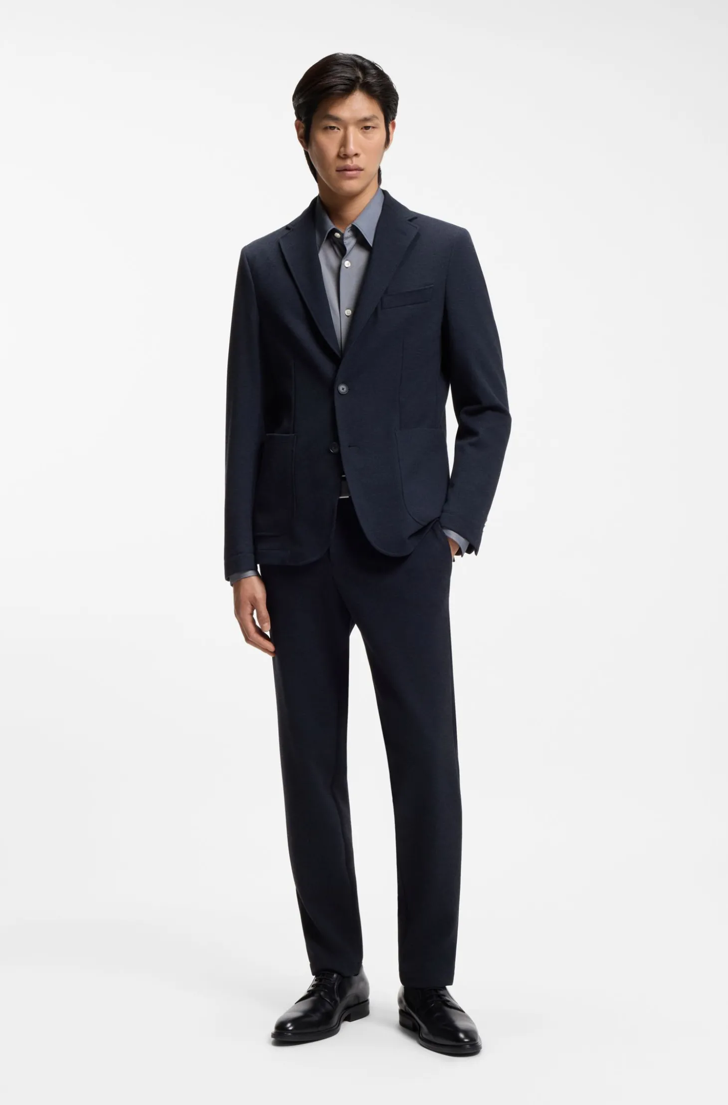 Regular-Fit Hemd aus Performance-Stretch-Jersey mit Oxford-Struktur