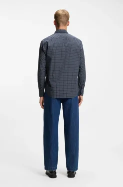 Regular-Fit Hemd aus strukturierter Stretch-Baumwolle mit Karo-Muster