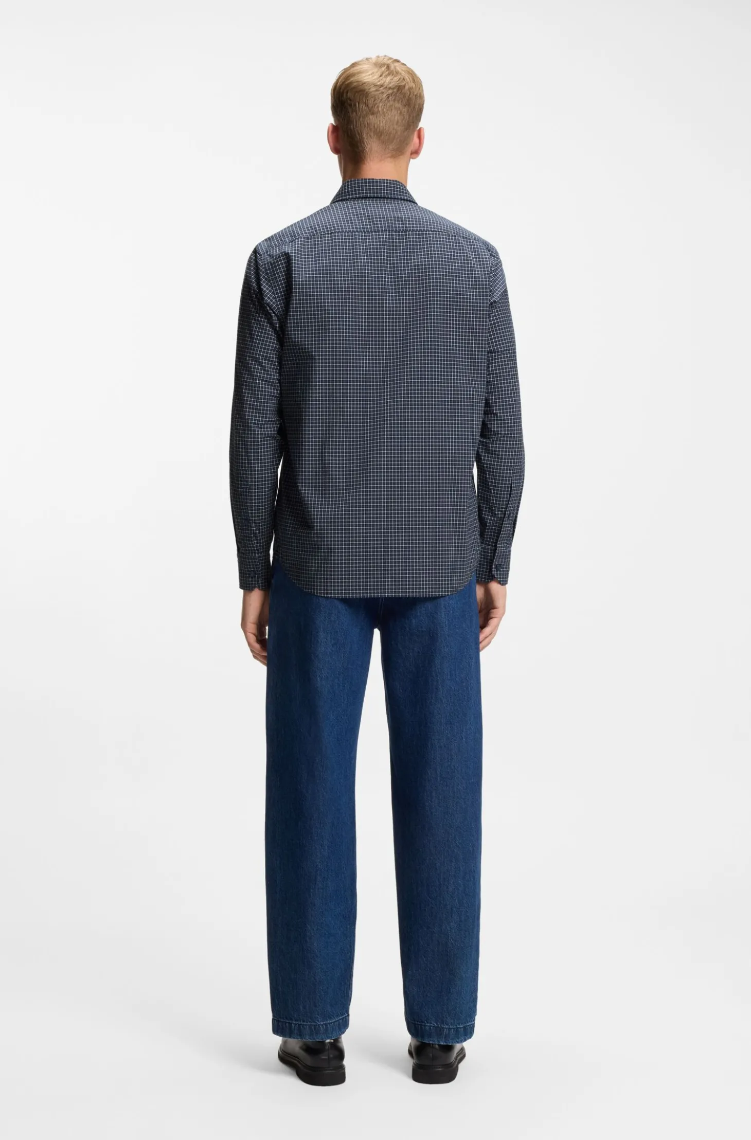 Regular-Fit Hemd aus strukturierter Stretch-Baumwolle mit Karo-Muster