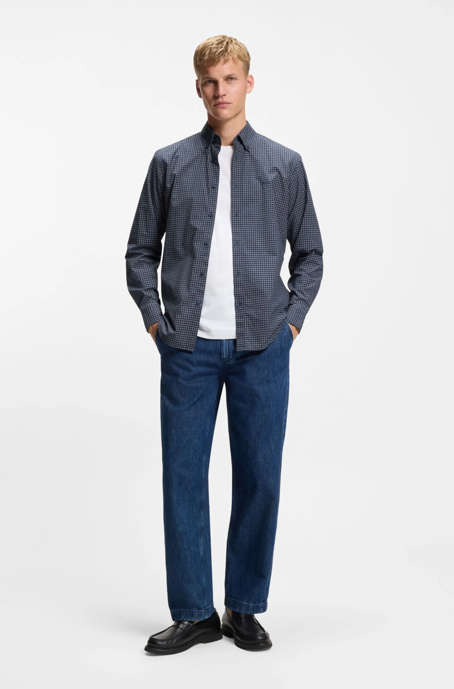 Regular-Fit Hemd aus strukturierter Stretch-Baumwolle mit Karo-Muster