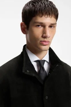 Regular-Fit Jacke aus gebondetem Gewebe in Veloursleder-Optik
