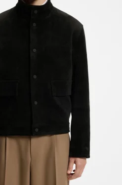 Regular-Fit Jacke aus gebondetem Gewebe in Veloursleder-Optik