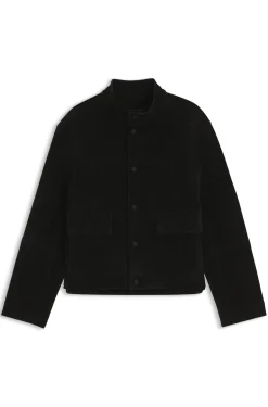 Regular-Fit Jacke aus gebondetem Gewebe in Veloursleder-Optik