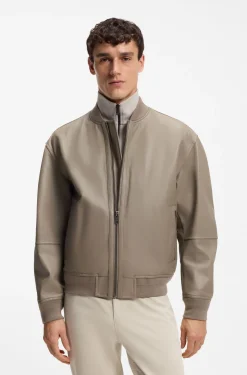 Regular-Fit Jacke aus strukturiertem Leder