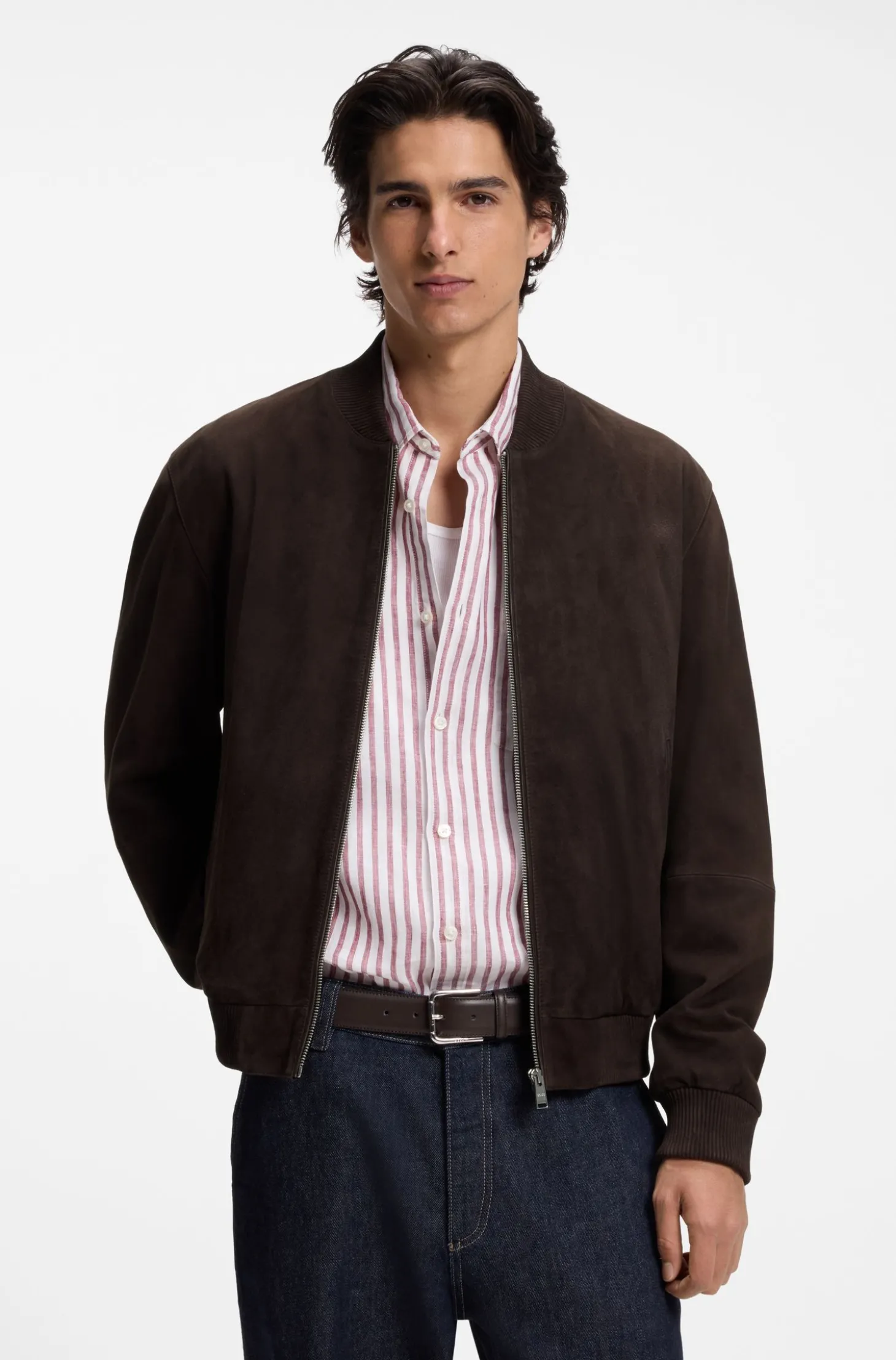 Regular-Fit Jacke aus Veloursleder