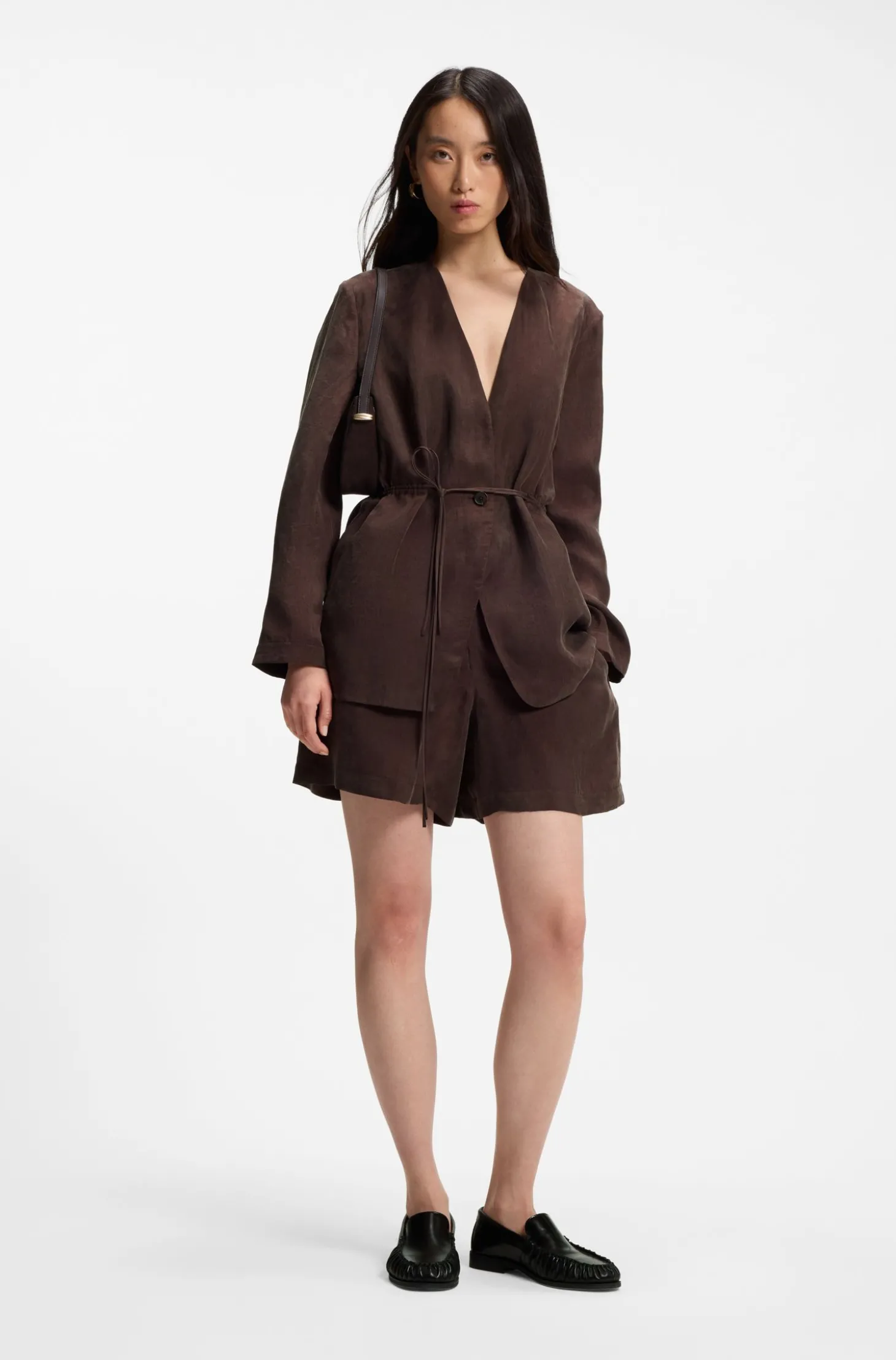 Regular-Fit Jacke ohne Kragen mit Tunnelzugbund an der Taille