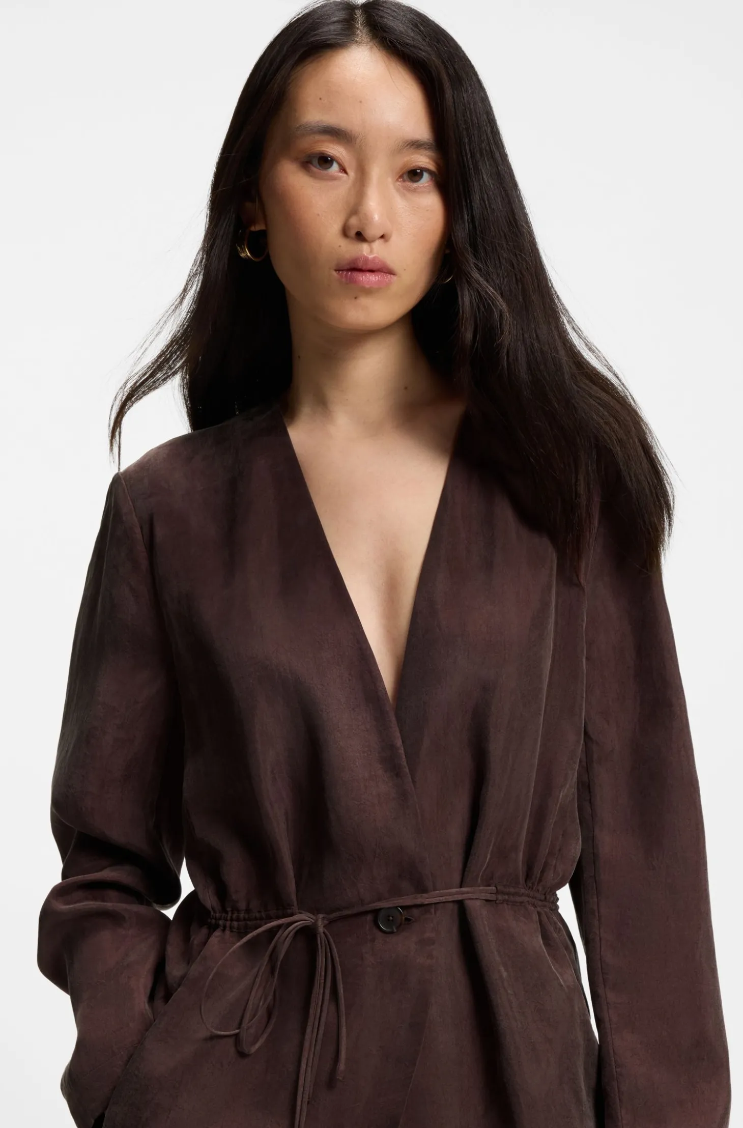 Regular-Fit Jacke ohne Kragen mit Tunnelzugbund an der Taille