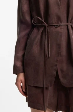 Regular-Fit Jacke ohne Kragen mit Tunnelzugbund an der Taille