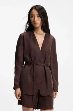 Regular-Fit Jacke ohne Kragen mit Tunnelzugbund an der Taille