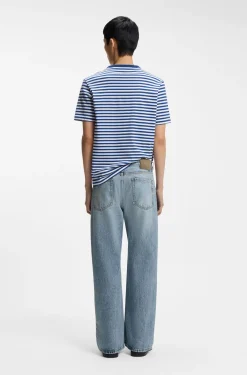 Regular-Fit Jeans aus blauem Denim mit ausgestelltem Bein