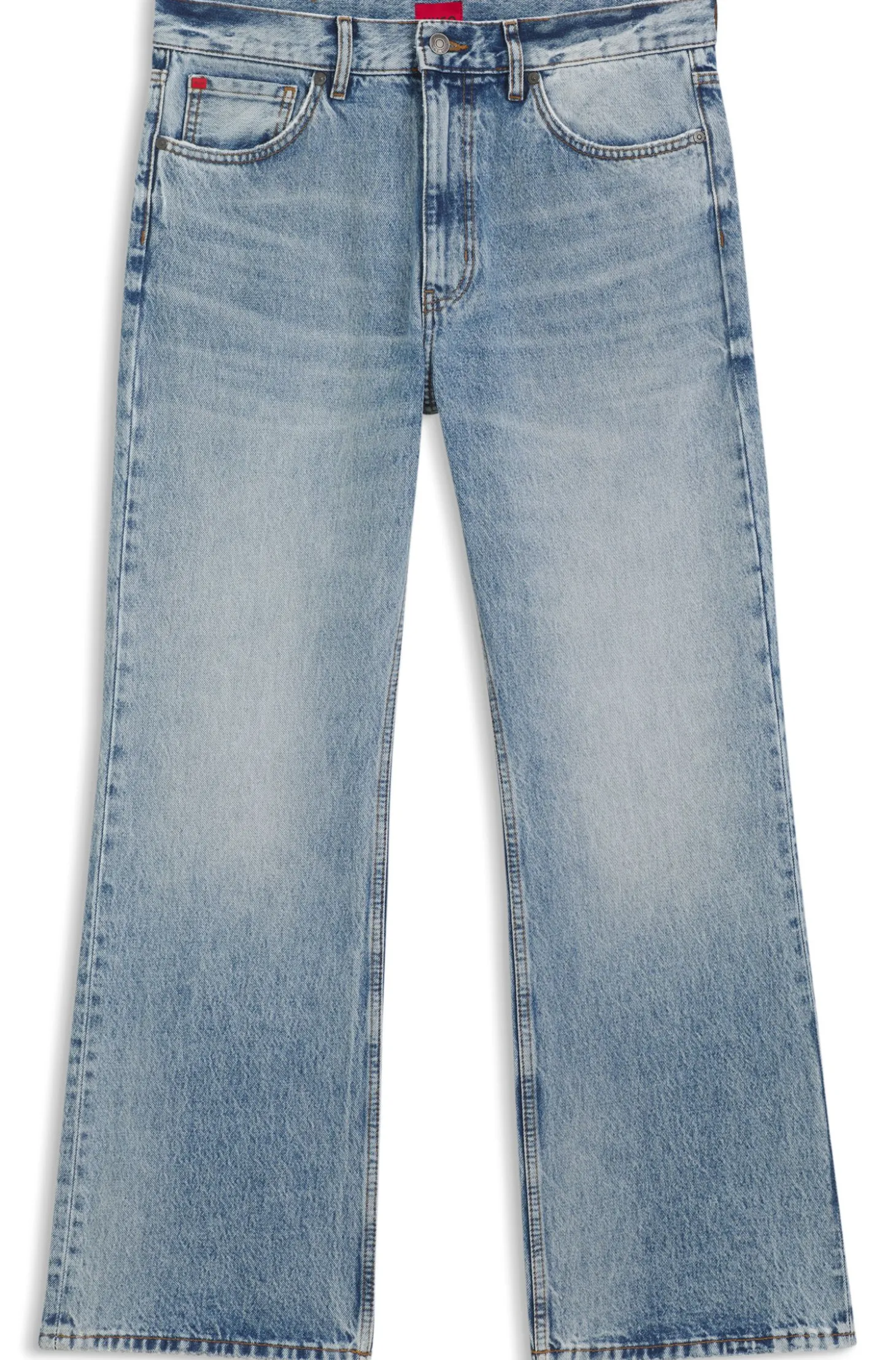Regular-Fit Jeans aus blauem Denim mit ausgestelltem Bein