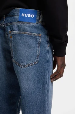 Regular-Fit Jeans aus mittelblauem Stone-washed Baumwoll-Denim