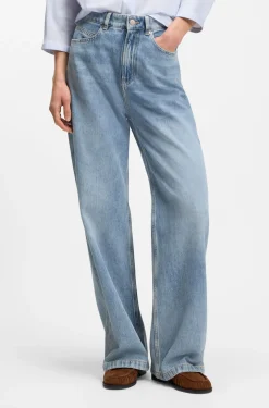 Regular-Fit Jeans mit weitem Bein aus hellblauem Denim