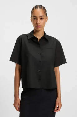 Regular-Fit Kurzarm-Bluse aus Schurwolle