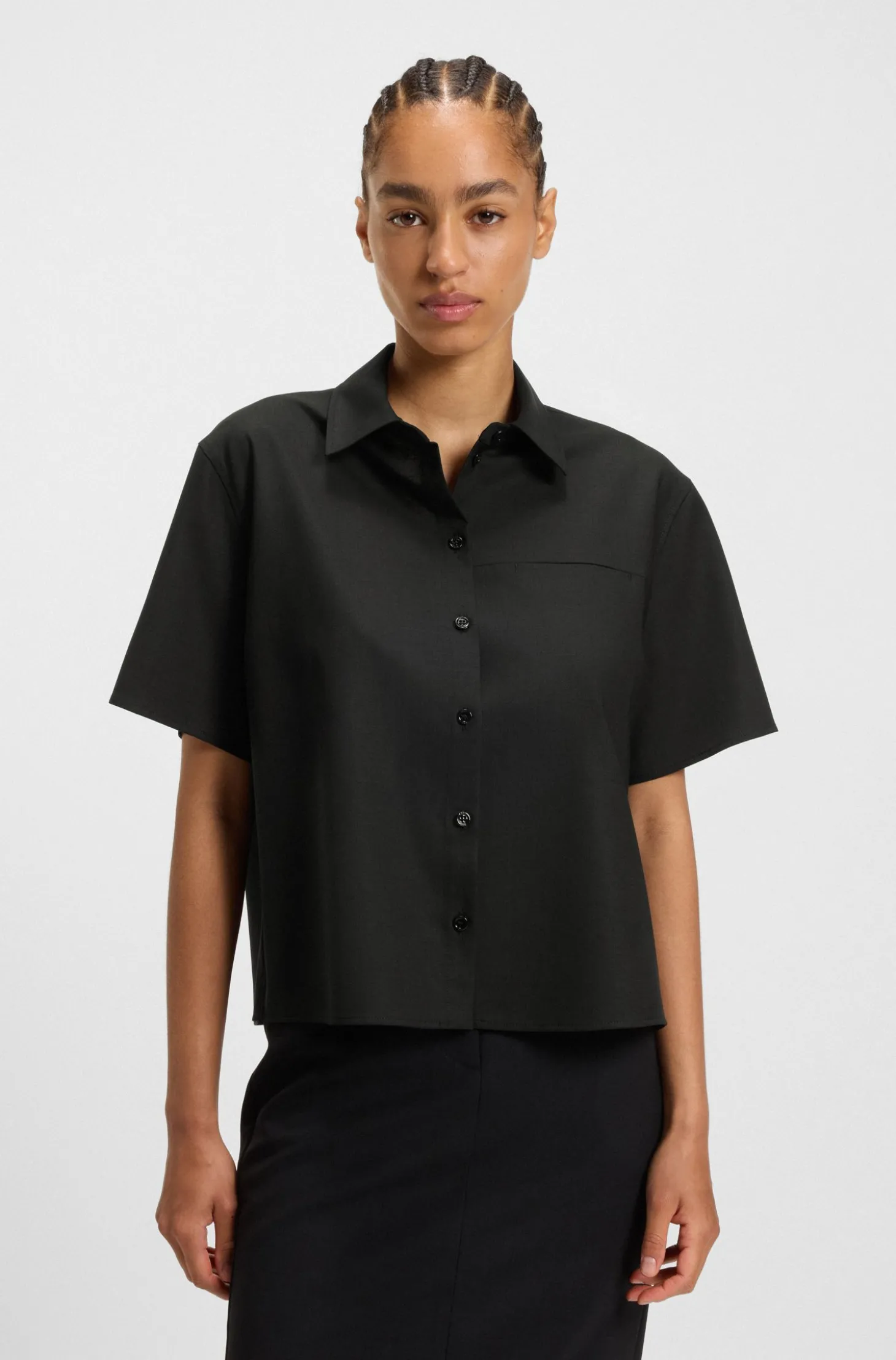 Regular-Fit Kurzarm-Bluse aus Schurwolle