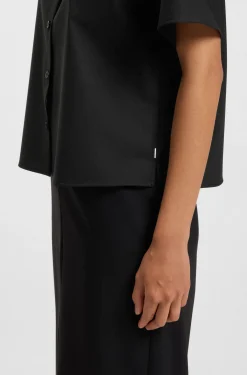 Regular-Fit Kurzarm-Bluse aus Schurwolle