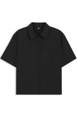 Regular-Fit Kurzarm-Bluse aus Schurwolle