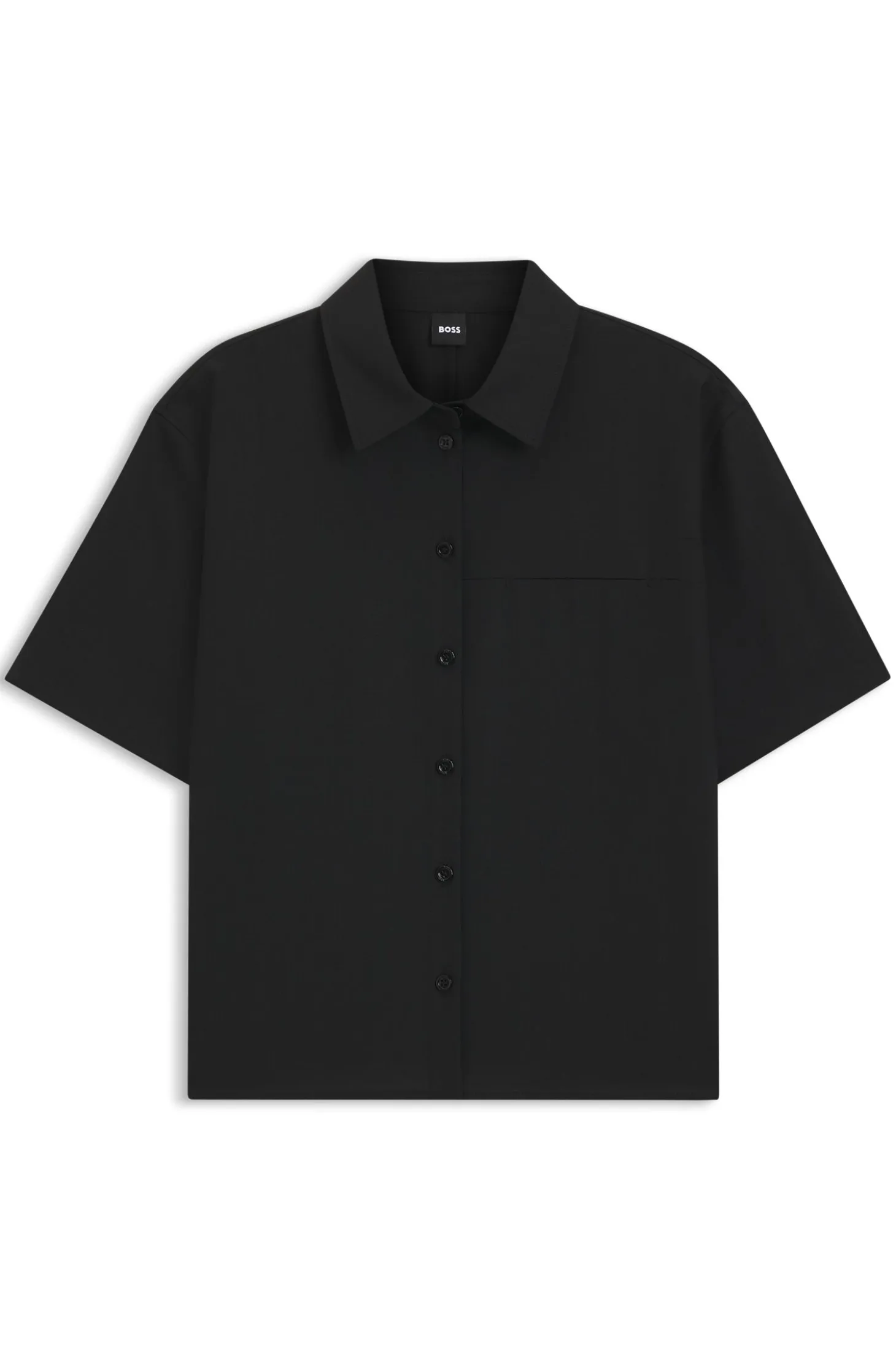 Regular-Fit Kurzarm-Bluse aus Schurwolle