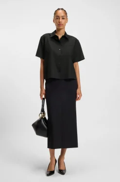 Regular-Fit Kurzarm-Bluse aus Schurwolle
