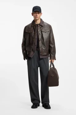 Regular-Fit Lederjacke mit Brusttaschen