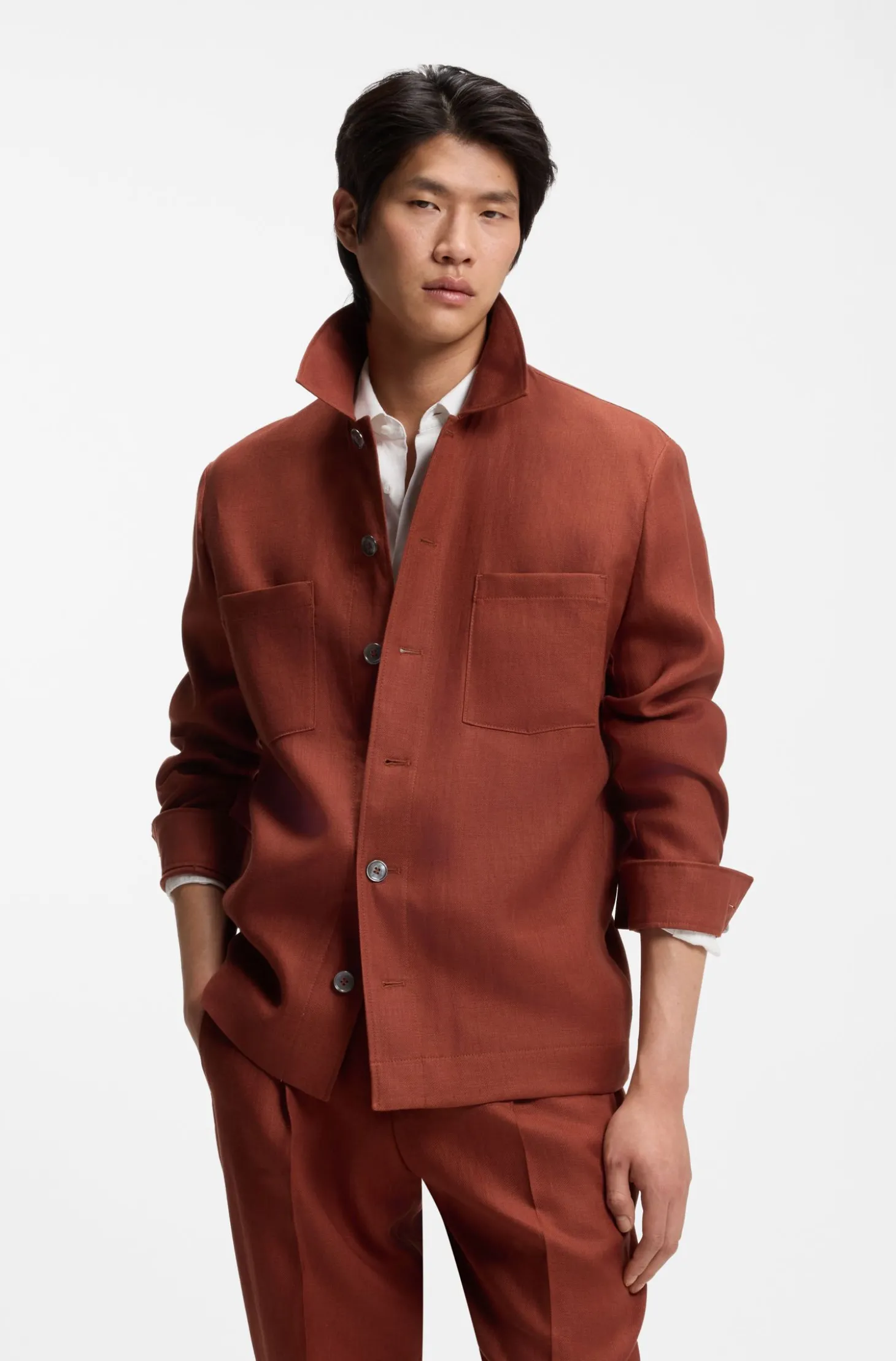 Regular-Fit Overshirt aus knitterfreiem Leinen