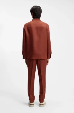 Regular-Fit Overshirt aus knitterfreiem Leinen