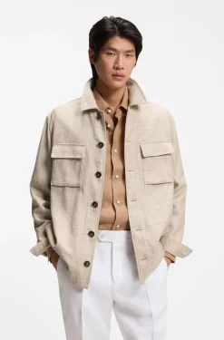 Regular-Fit Overshirt aus Schurwolle, Seide und Leinen