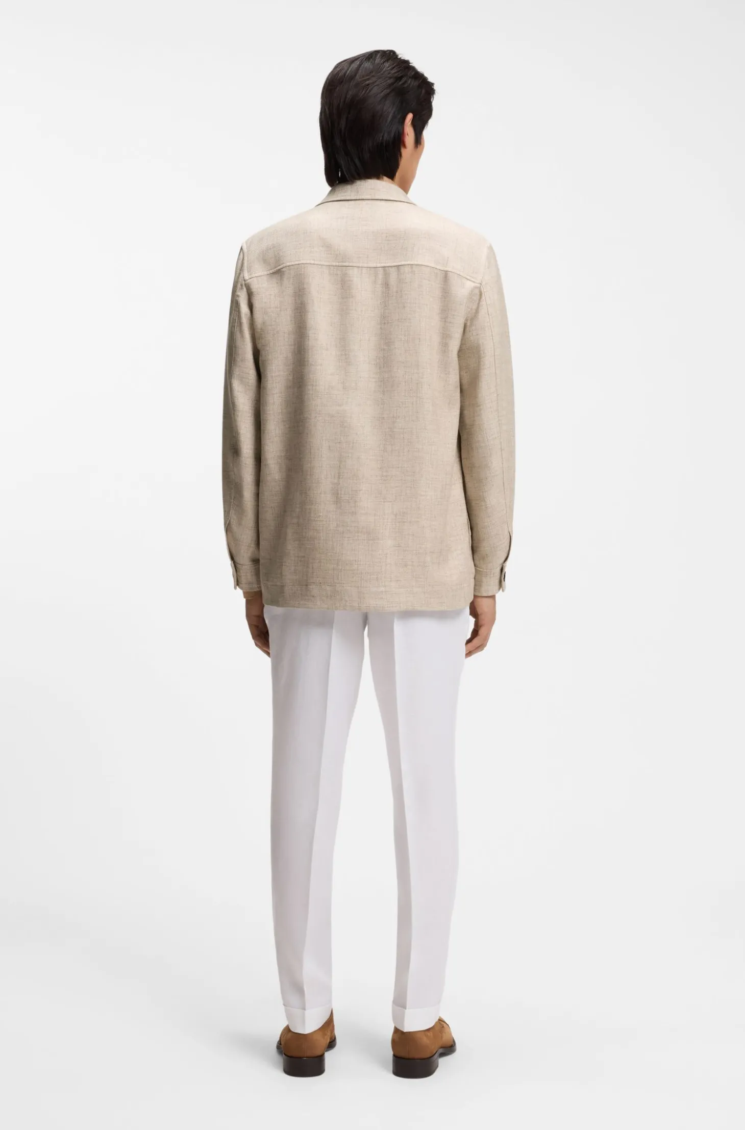 Regular-Fit Overshirt aus Schurwolle, Seide und Leinen