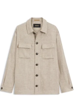 Regular-Fit Overshirt aus Schurwolle, Seide und Leinen
