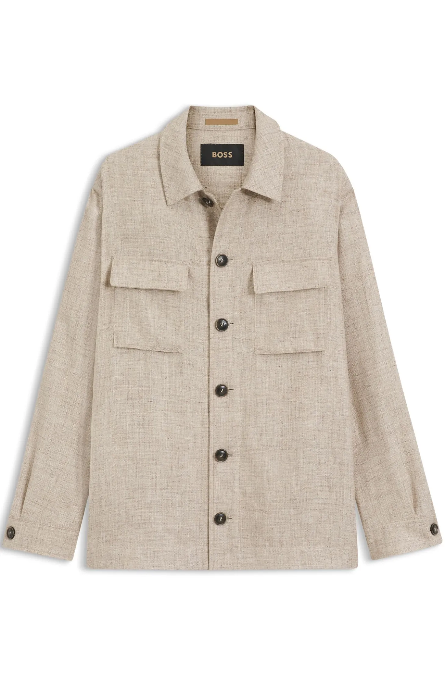 Regular-Fit Overshirt aus Schurwolle, Seide und Leinen