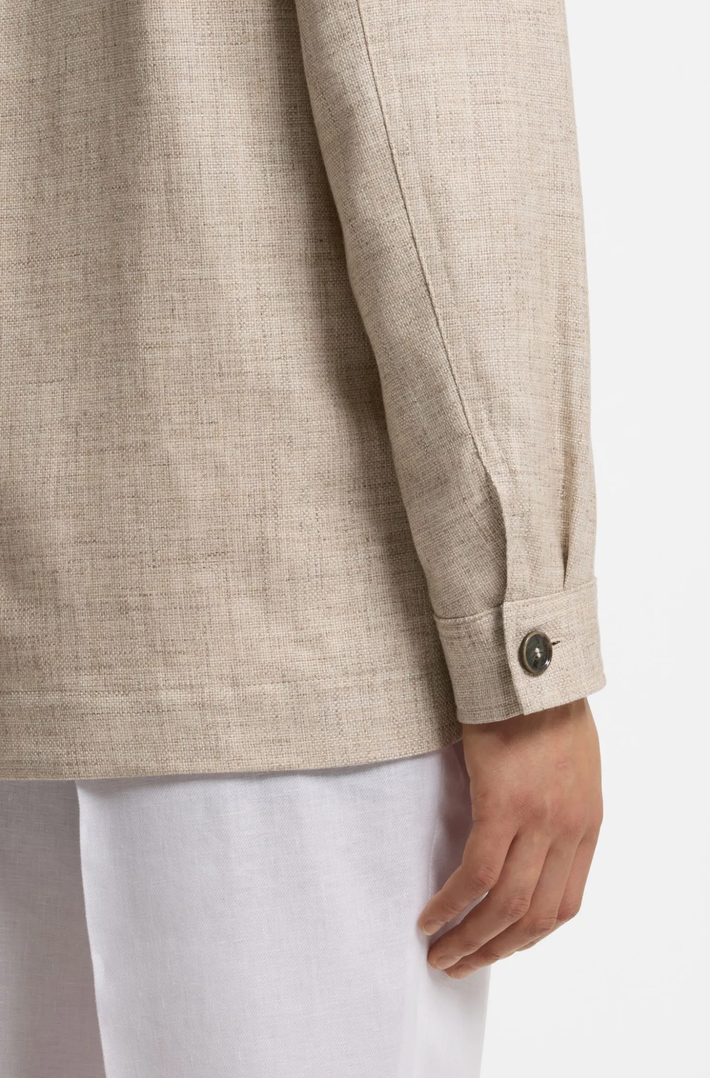 Regular-Fit Overshirt aus Schurwolle, Seide und Leinen