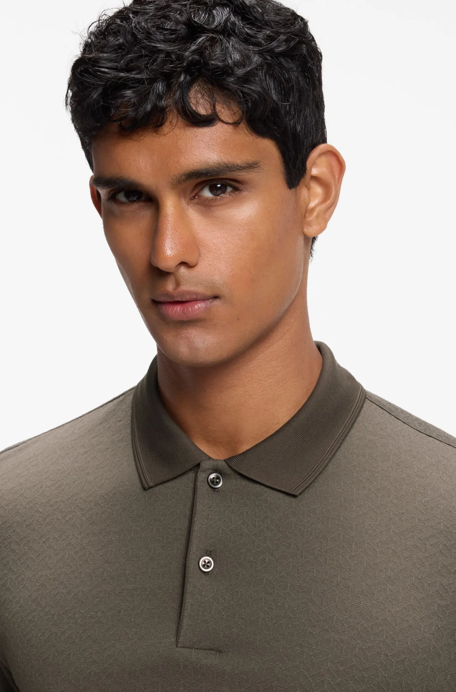 Regular-Fit Poloshirt aus Baumwolle und Seide mit Jacquard-Struktur