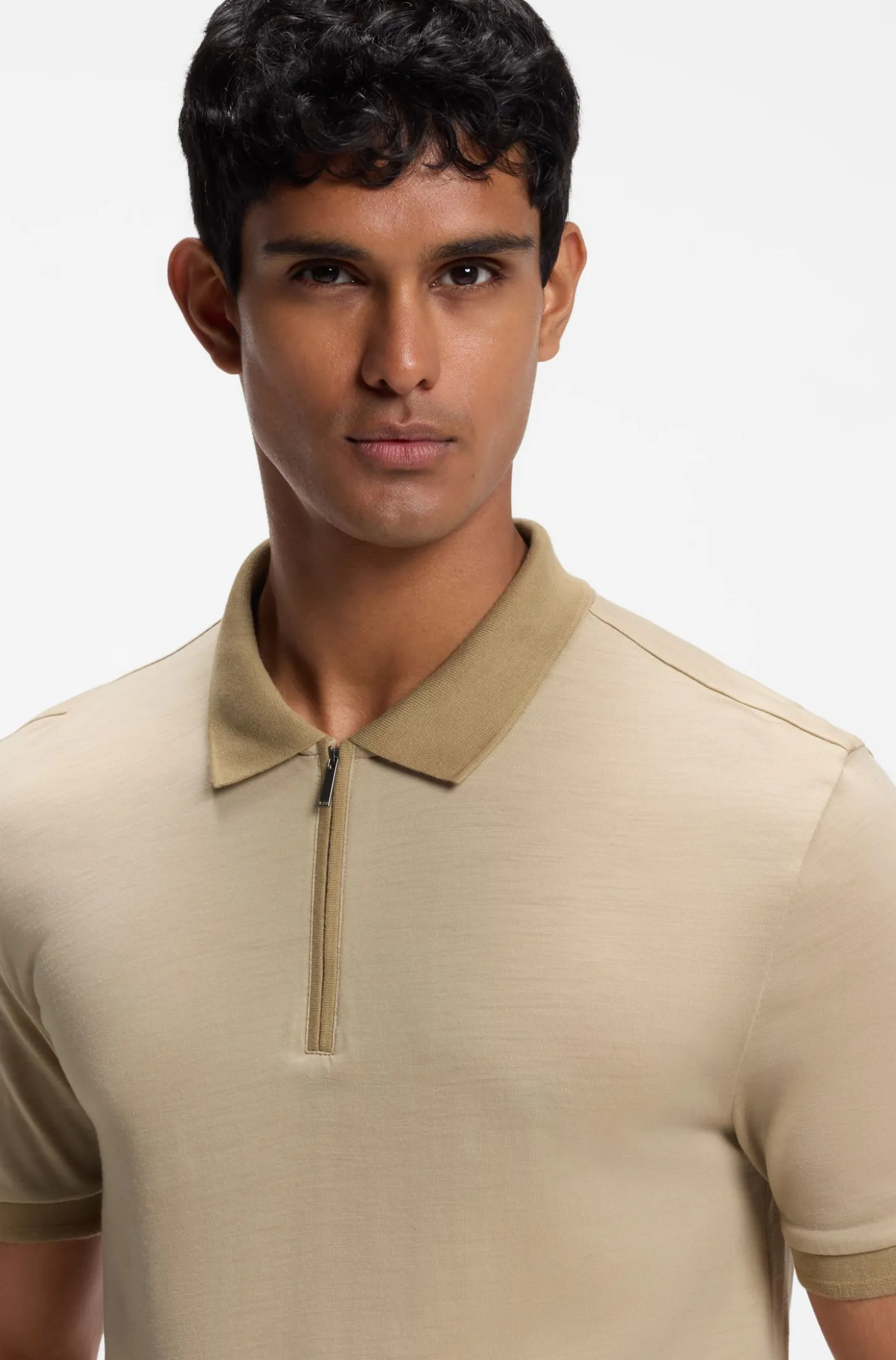 Regular-Fit Poloshirt aus Wolle mit Reißverschlussleiste