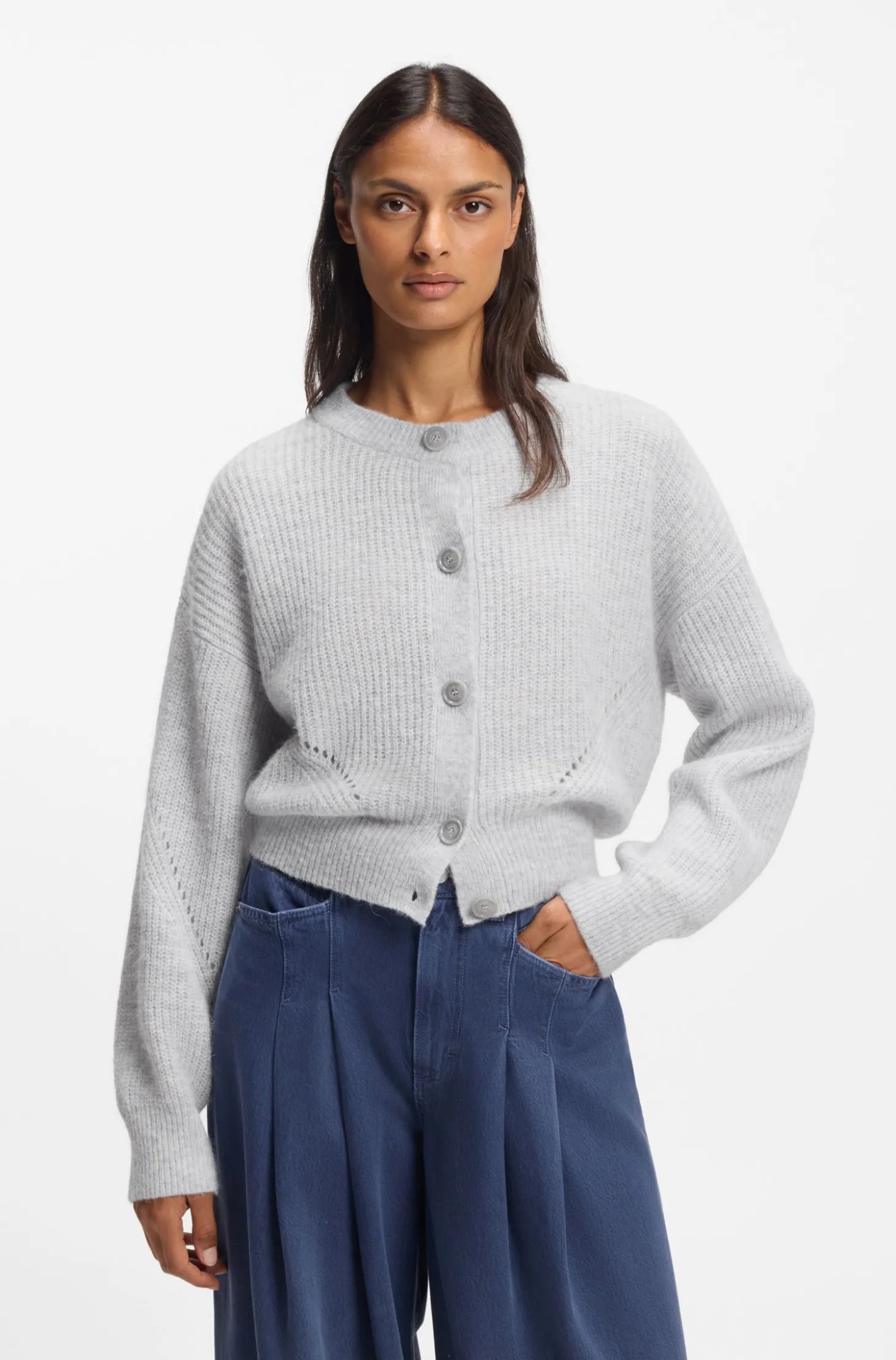 Regular-Fit Strickjacke mit Lochmuster