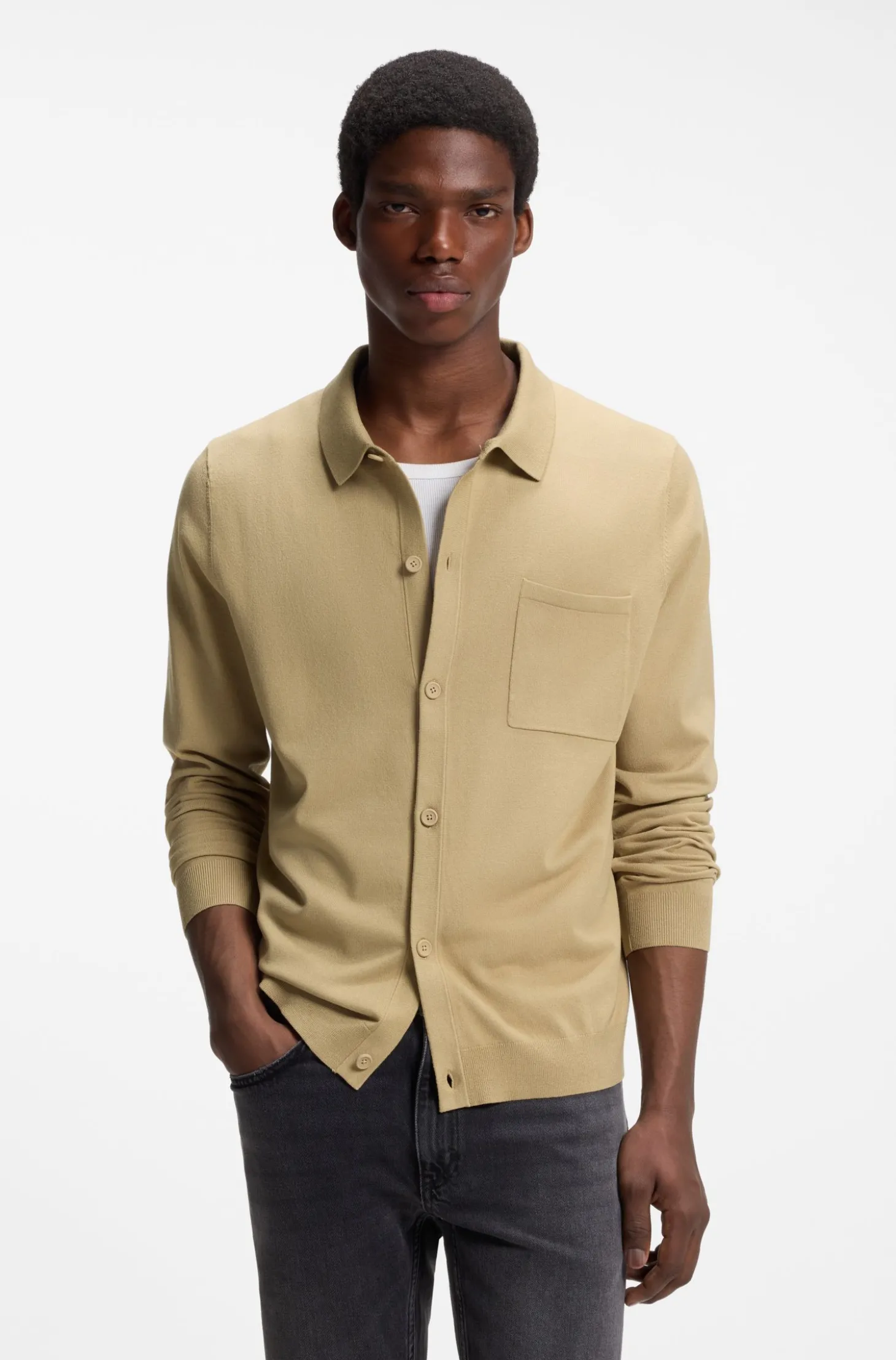 Regular-Fit Strickjacke mit Rippbündchen