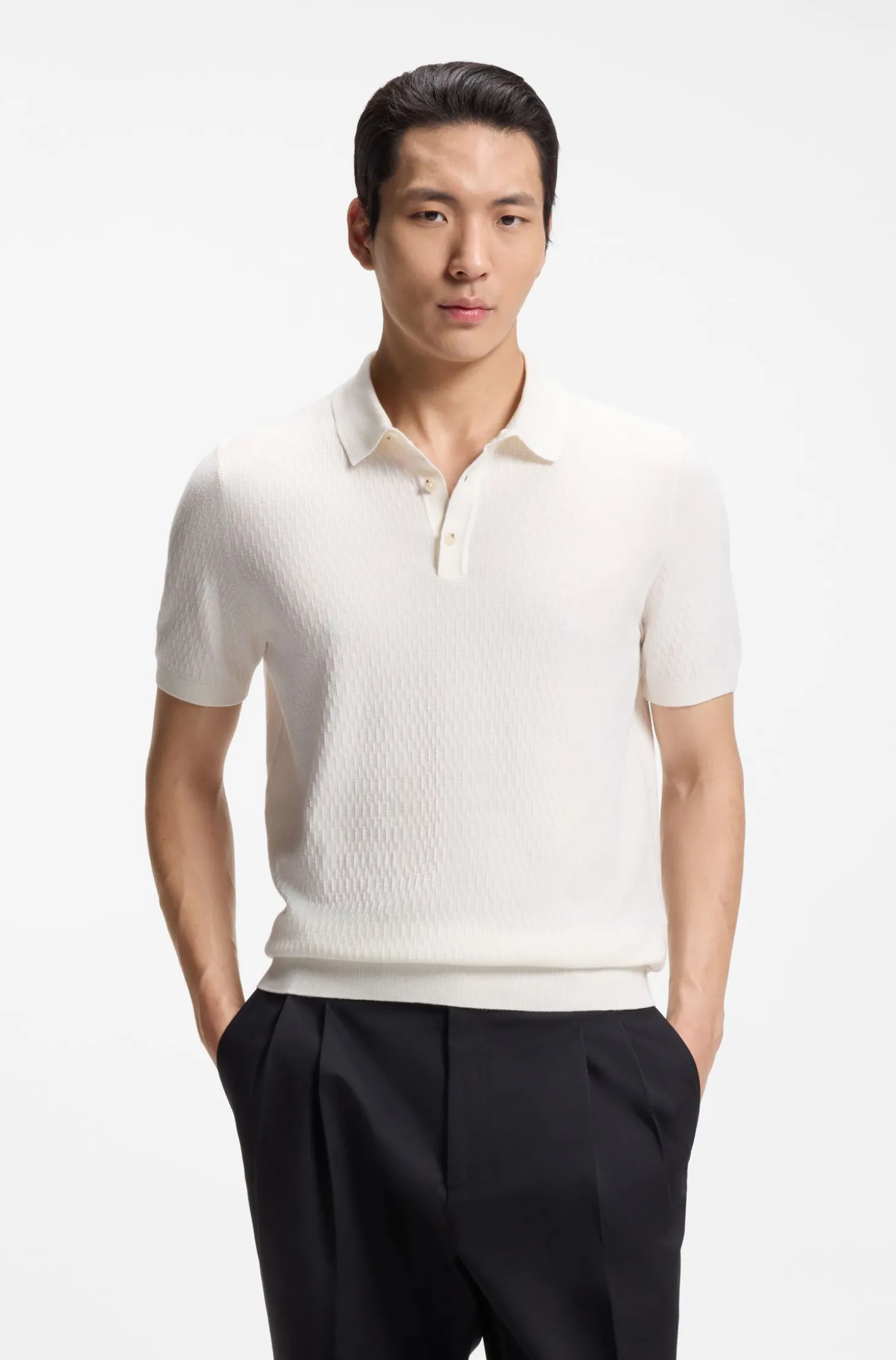 Regular-Fit Strick-Poloshirt aus strukturiertem Gewebe
