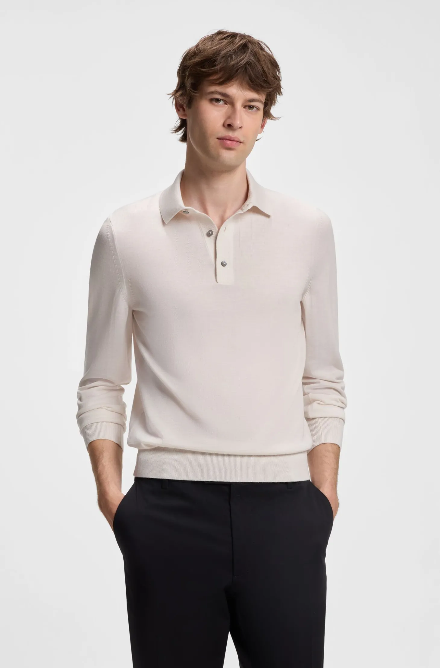 Regular-Fit Strick-Poloshirt aus Merino