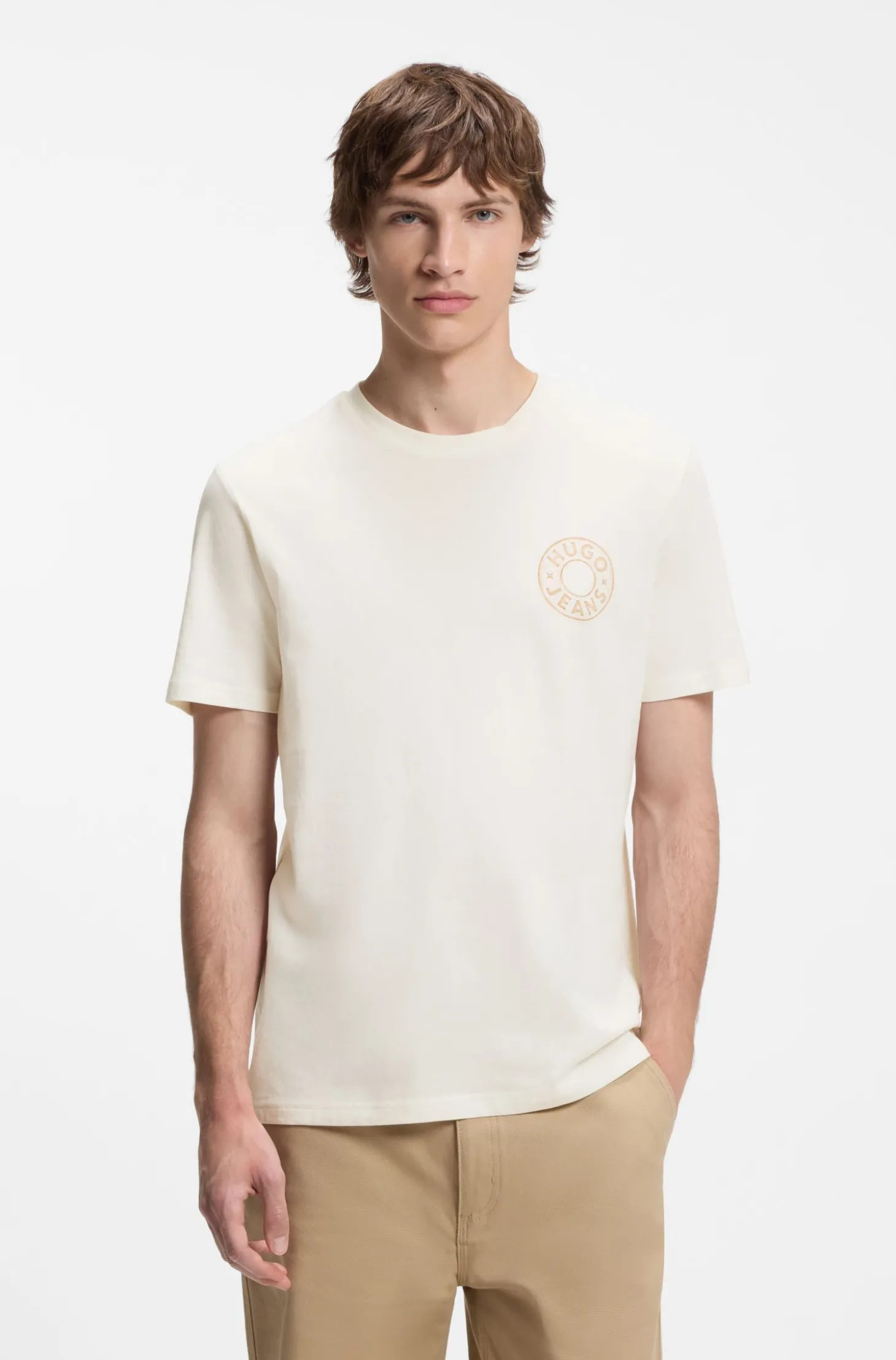 Regular-Fit T-Shirt aus Baumwolle mit Jeansknopf-Print