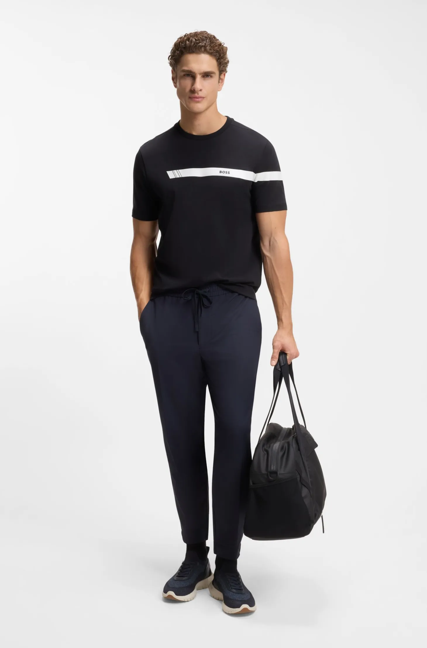 Regular-Fit T-Shirt aus Stretch-Baumwolle mit Logo-Streifen