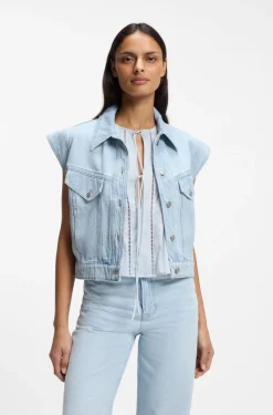 Regular-Fit Weste aus blauem marmoriertem Denim