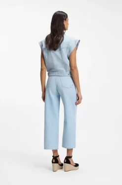 Regular-Fit Weste aus blauem marmoriertem Denim