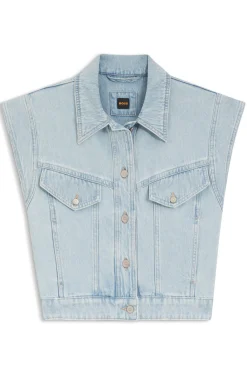 Regular-Fit Weste aus blauem marmoriertem Denim