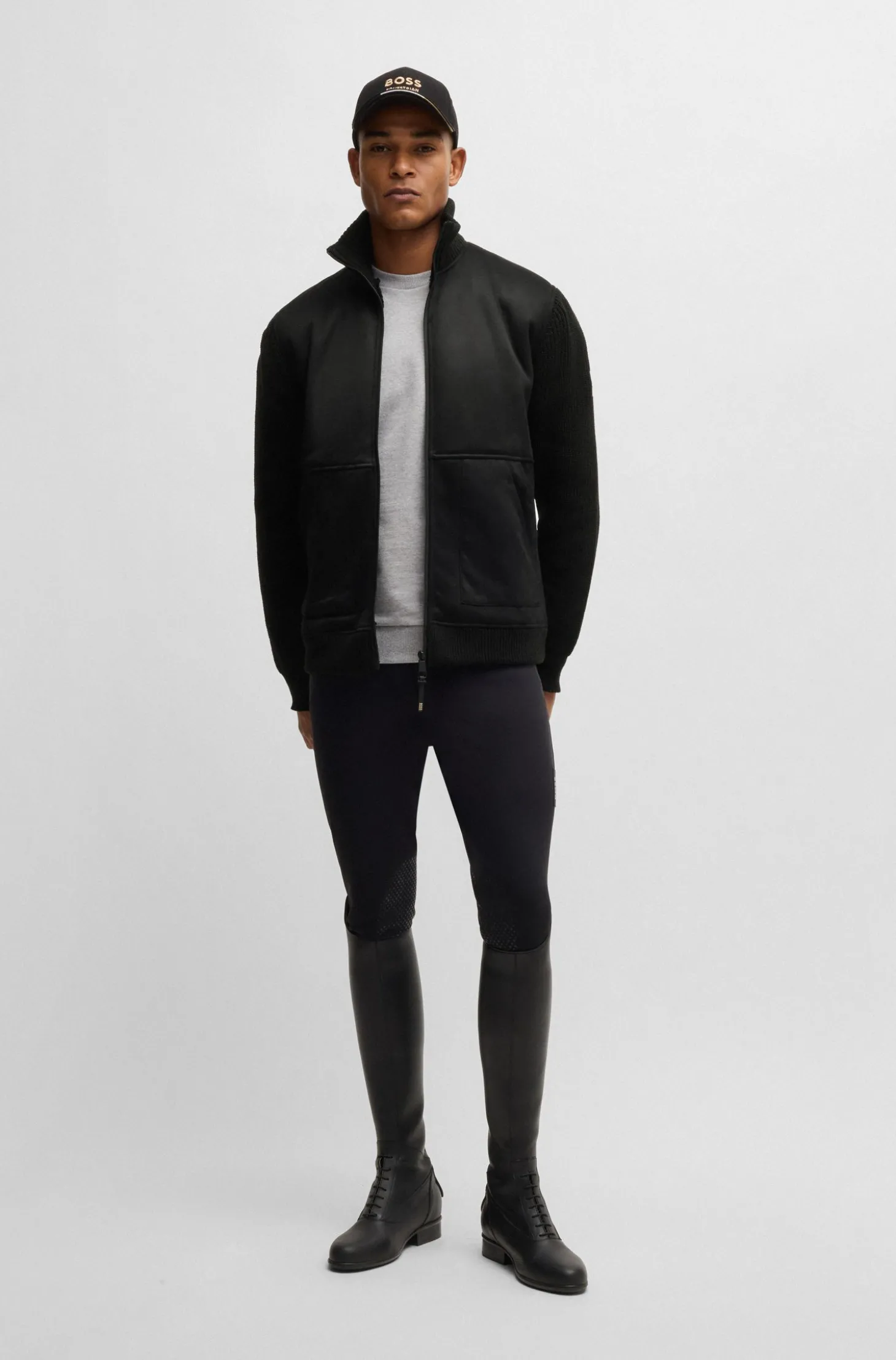 Reitsport-Jacke aus Veloursleder-Imitat mit Strickbündchen