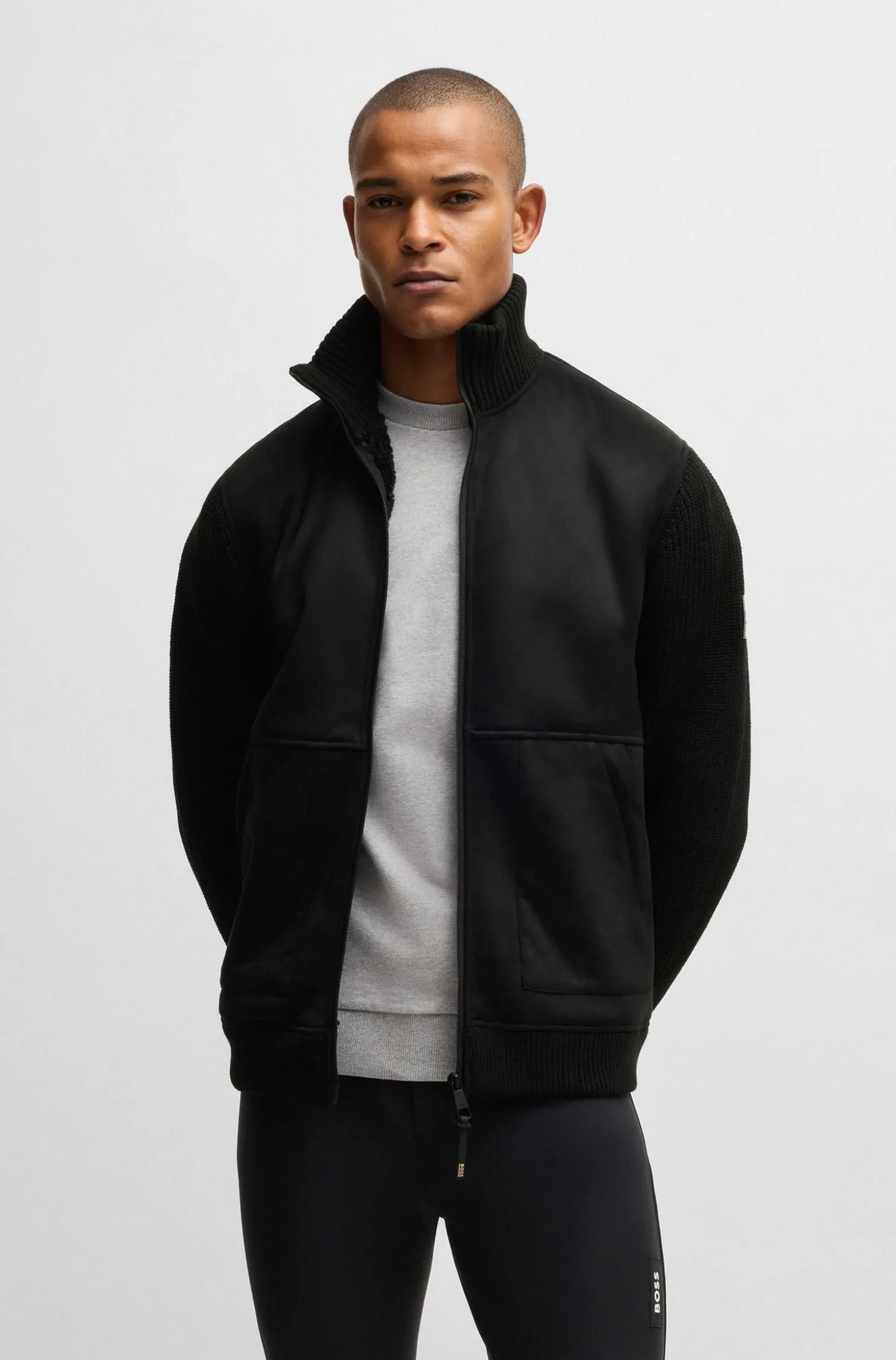 Reitsport-Jacke aus Veloursleder-Imitat mit Strickbündchen