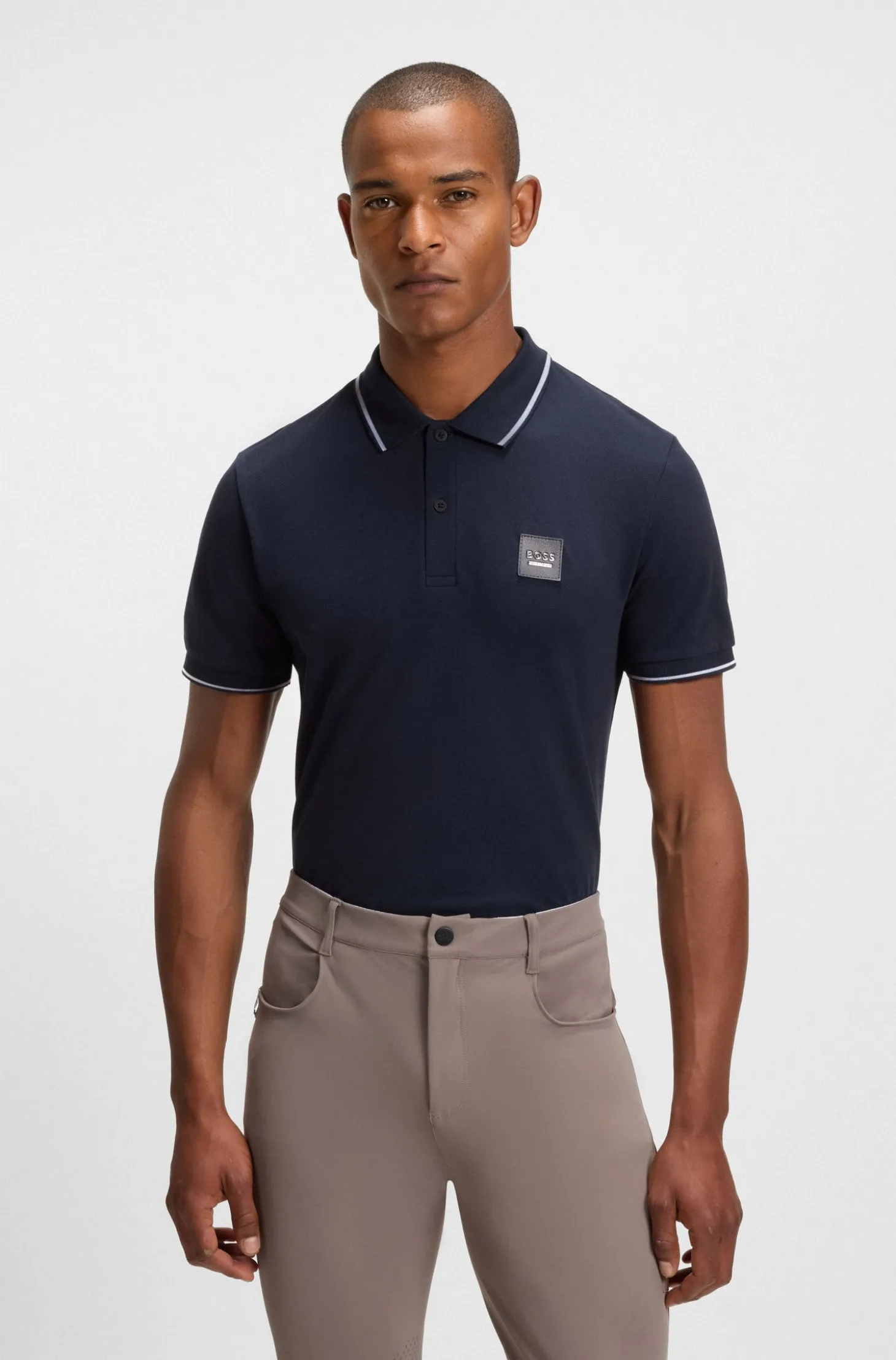 Reitsport-Polohemd aus Stretch-Baumwolle mit Logo-Aufnäher