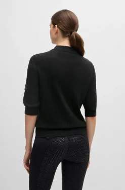 Reitsport-Poloshirt aus Rippstrick mit Oversized-Kragen