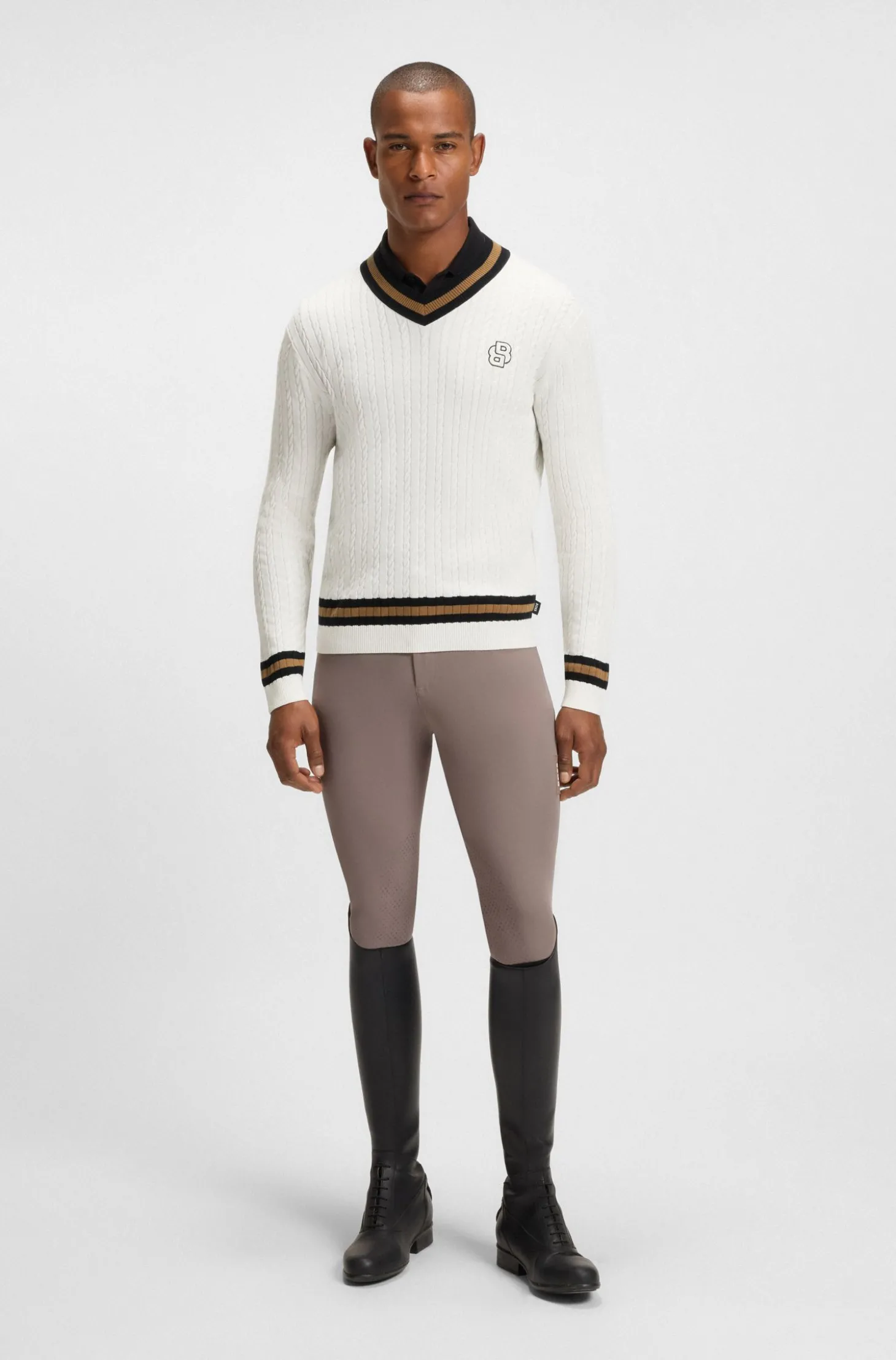 Reitsport-Pullover aus Baumwolle mit Zopfmuster