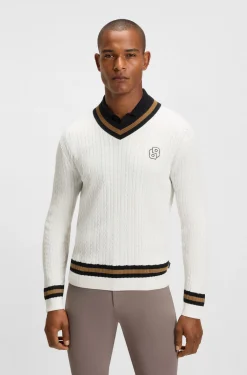 Reitsport-Pullover aus Baumwolle mit Zopfmuster