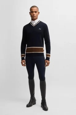 Reitsport-Pullover aus Wolle mit Kaschmir und V-Ausschnitt